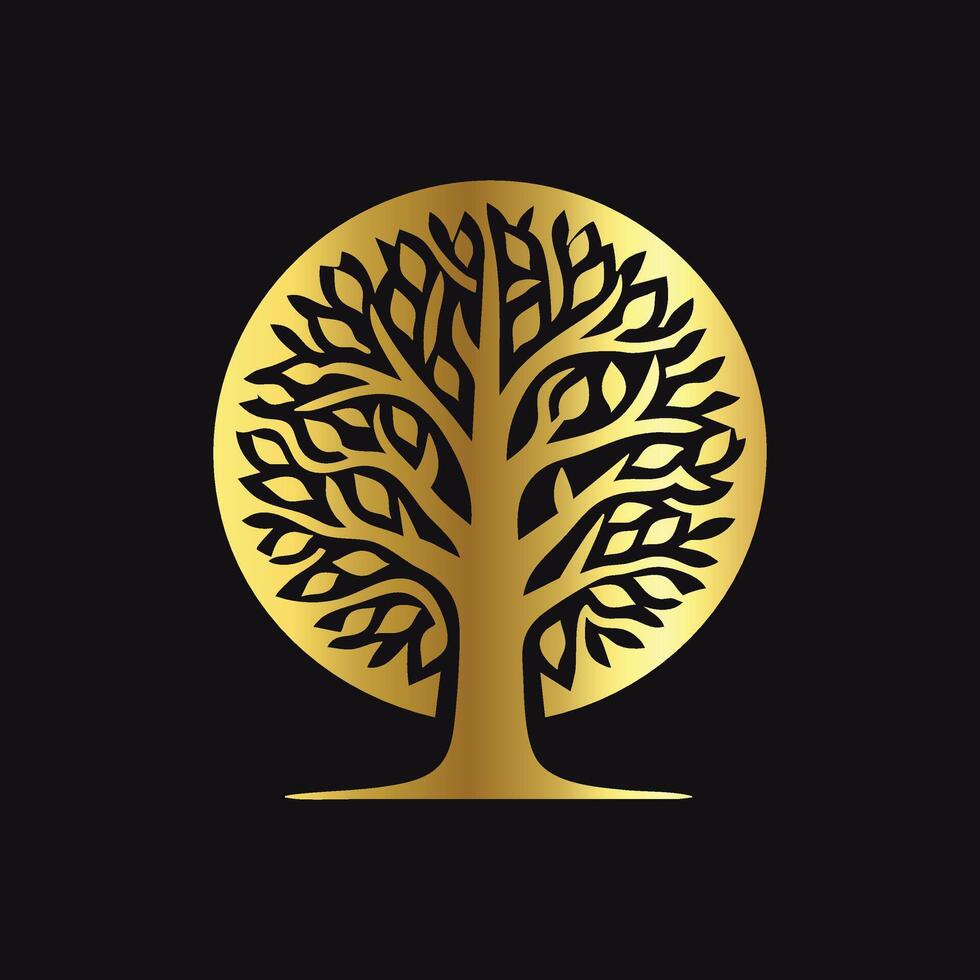Gold Tree Silhouette on Black Background vector