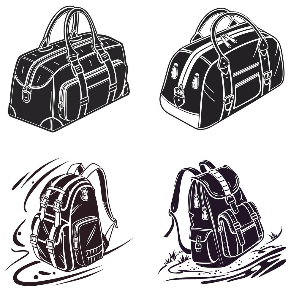 The Essence of Travel Functional Bags in Silhouette vector