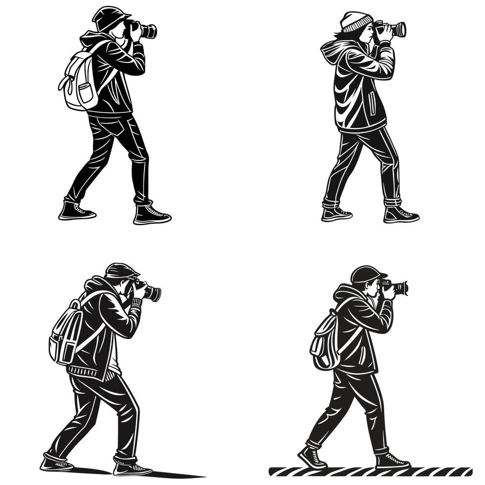 Behind the Camera Silhouetted Photographers at Work vector