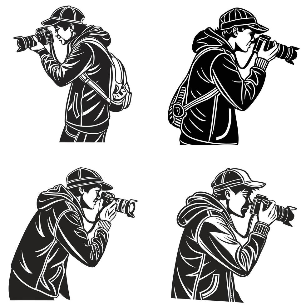 The Art of Photography Silhouetted Photographers at Work vector