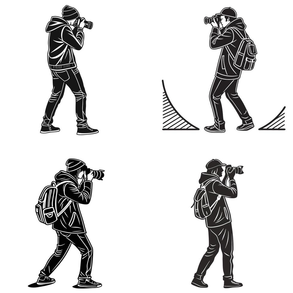 Shadows of Creativity Silhouetted Photographers in Motion vector