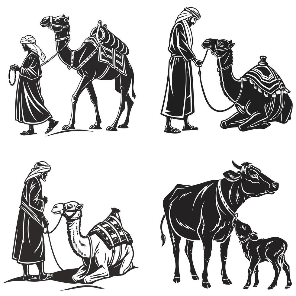 Nomadic Journeys in Silhouette The Timeless Bond Between Man and Camel vector