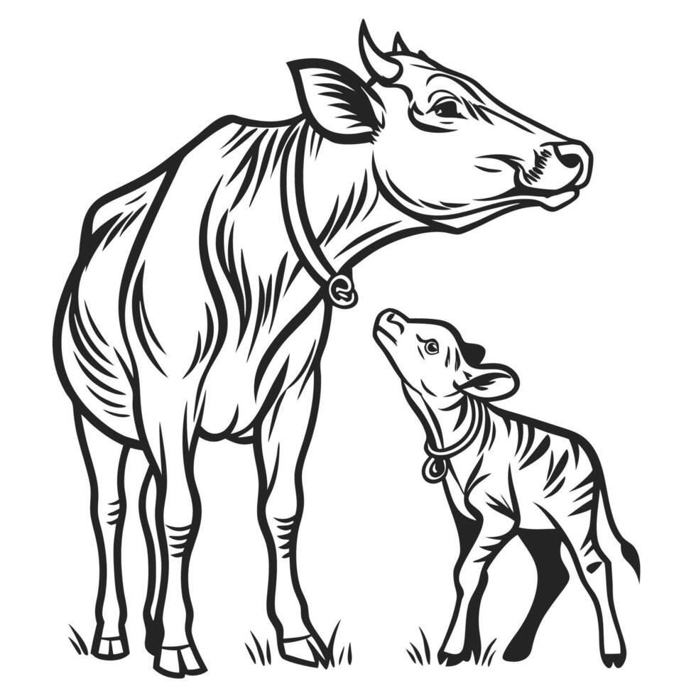 Rustic Charm Majestic Cattle Silhouettes in Art vector