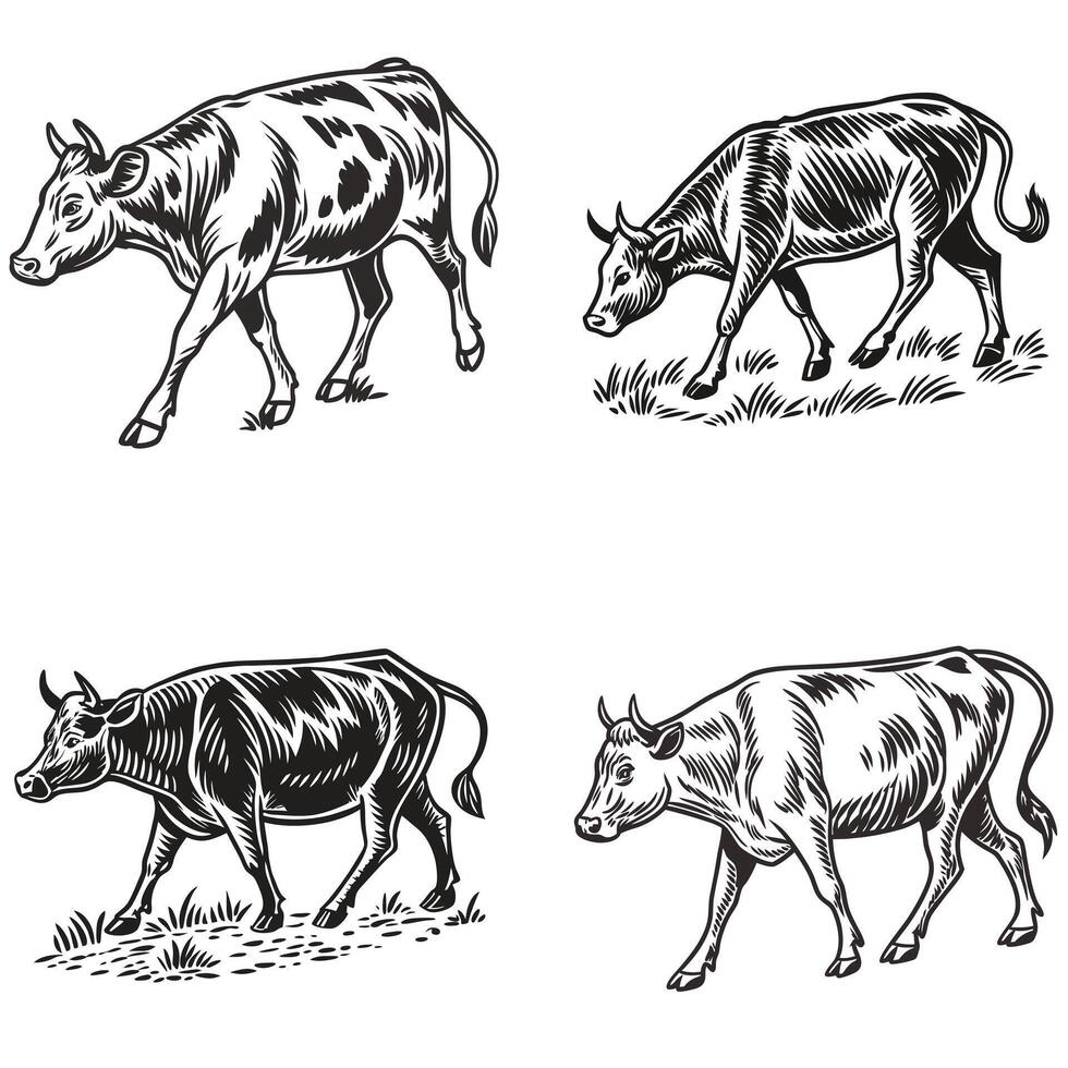 Graceful Cattle Silhouettes A Majestic Artistic Collection vector