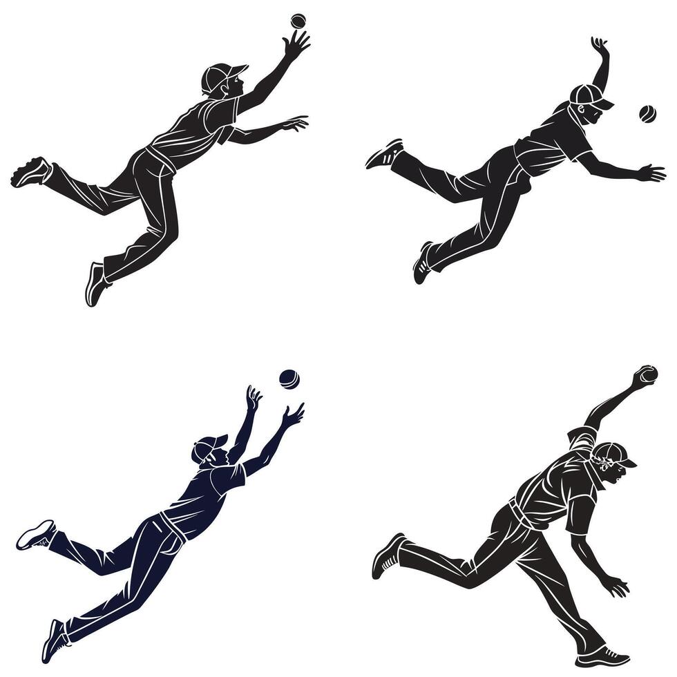 Athletic Cricket Silhouettes High Impact Illustrations vector
