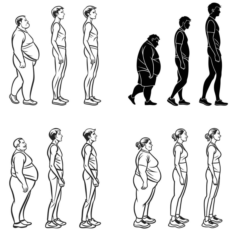 The Power of Change Silhouettes from Heavy to Fit vector