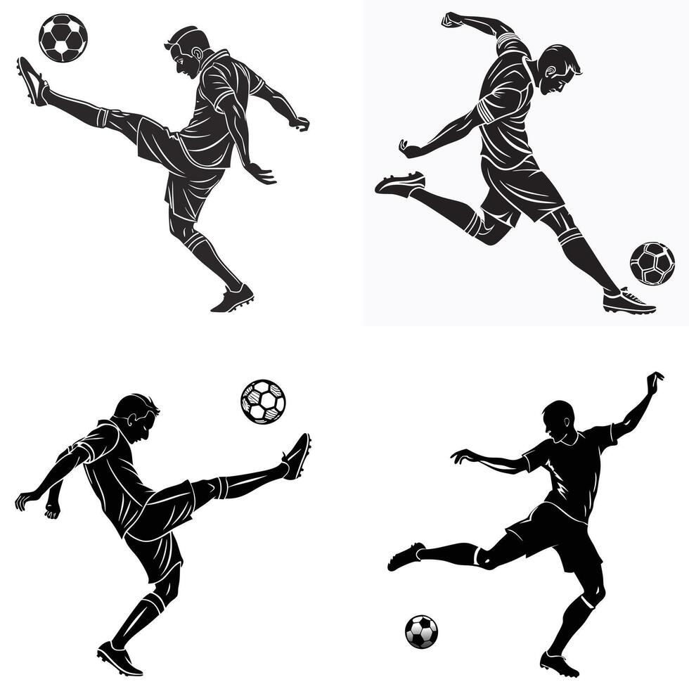 Precision and Power Soccer Silhouettes in Action vector