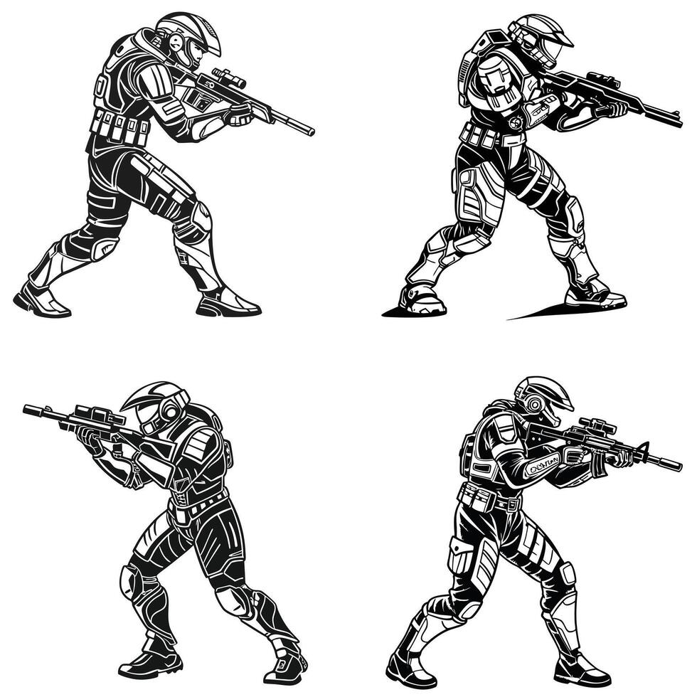 Neon Energy Warriors Plasma Shadows in Battle vector