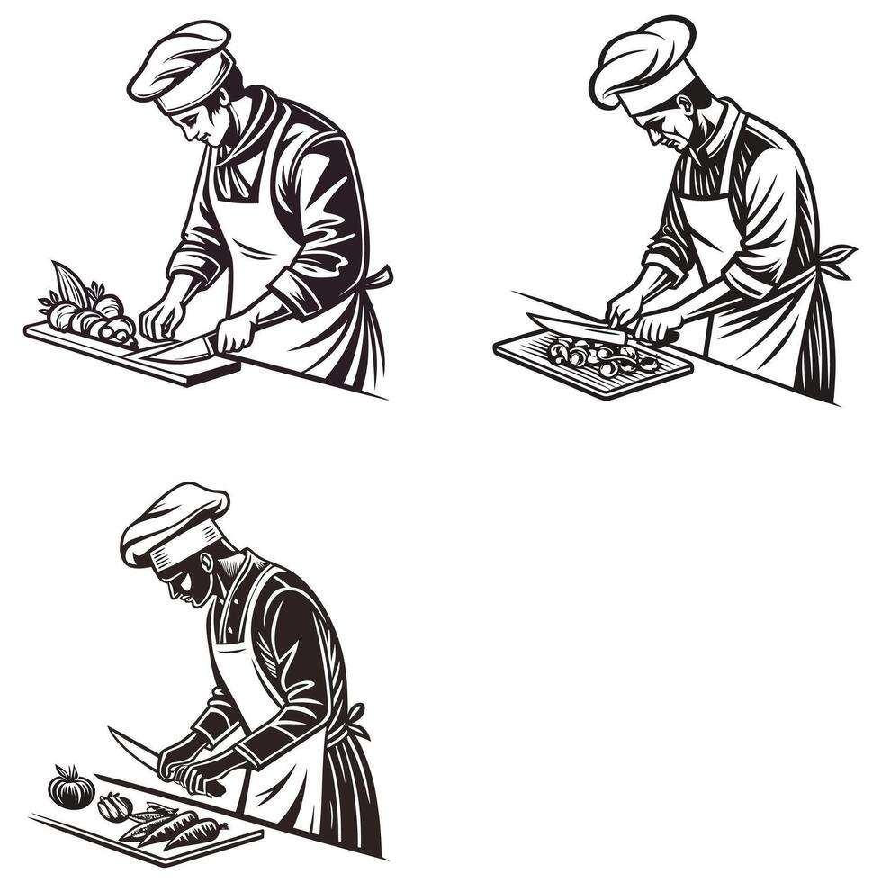 Cooking Expressions A Visual Study of Chef Silhouettes vector