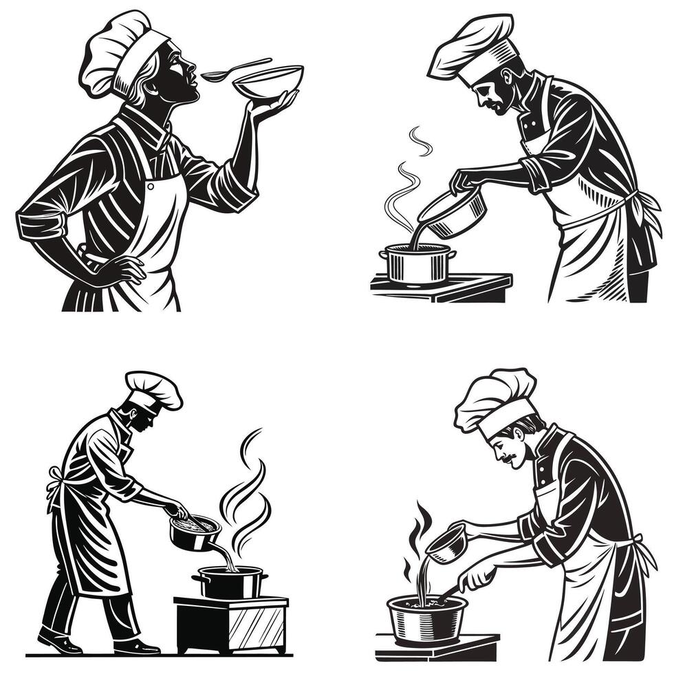 Culinary Performance The Motion of Master Chefs vector