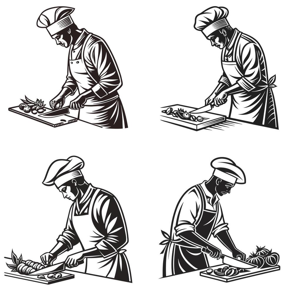 The Art of Cooking Expressive Chef Silhouettes vector