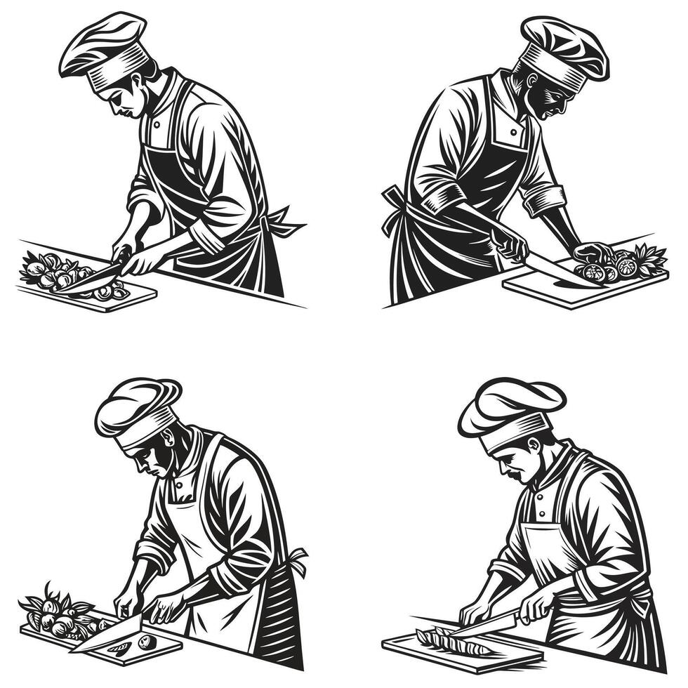 Silhouettes of Flavor Chefs in Action vector