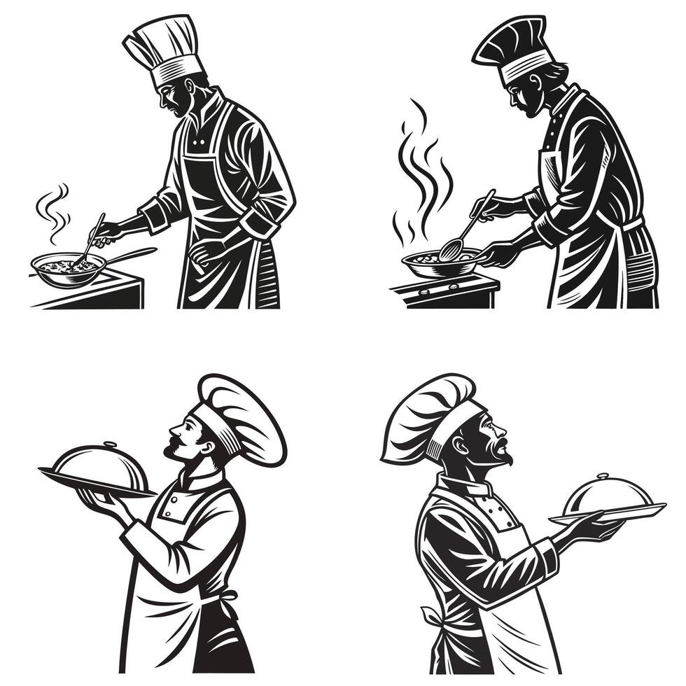 Chefs at Work Dynamic Cooking Silhouettes vector