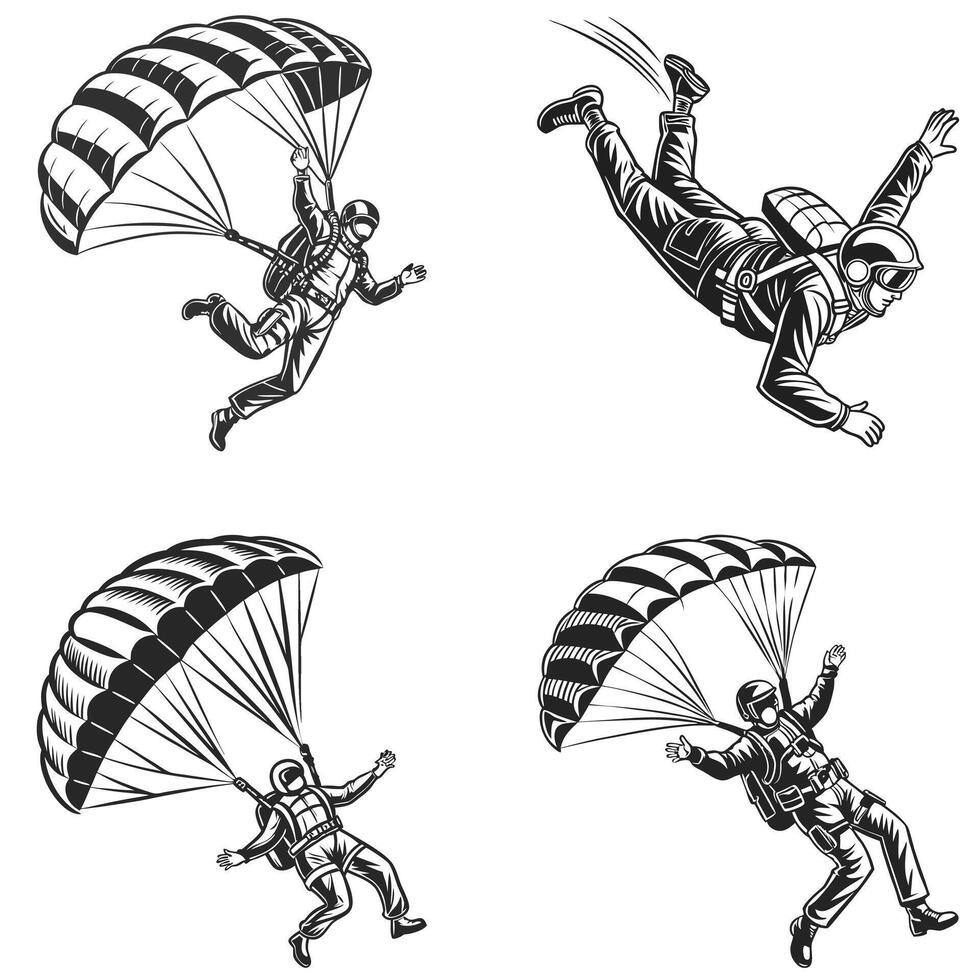 Parachute Descent A Study of Skydiving Silhouettes vector