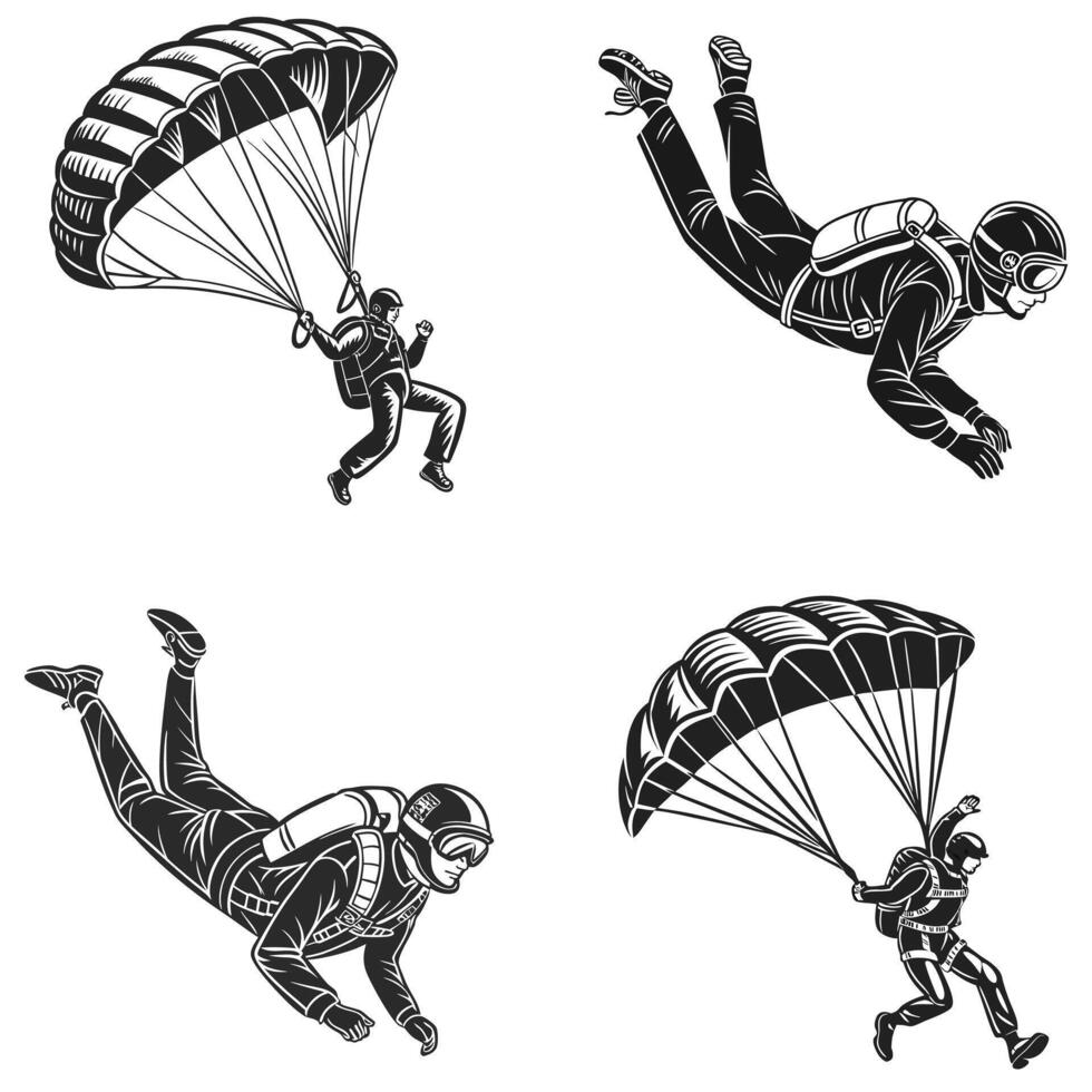 Skydiving Silhouettes Capturing the Thrill of Freefall vector