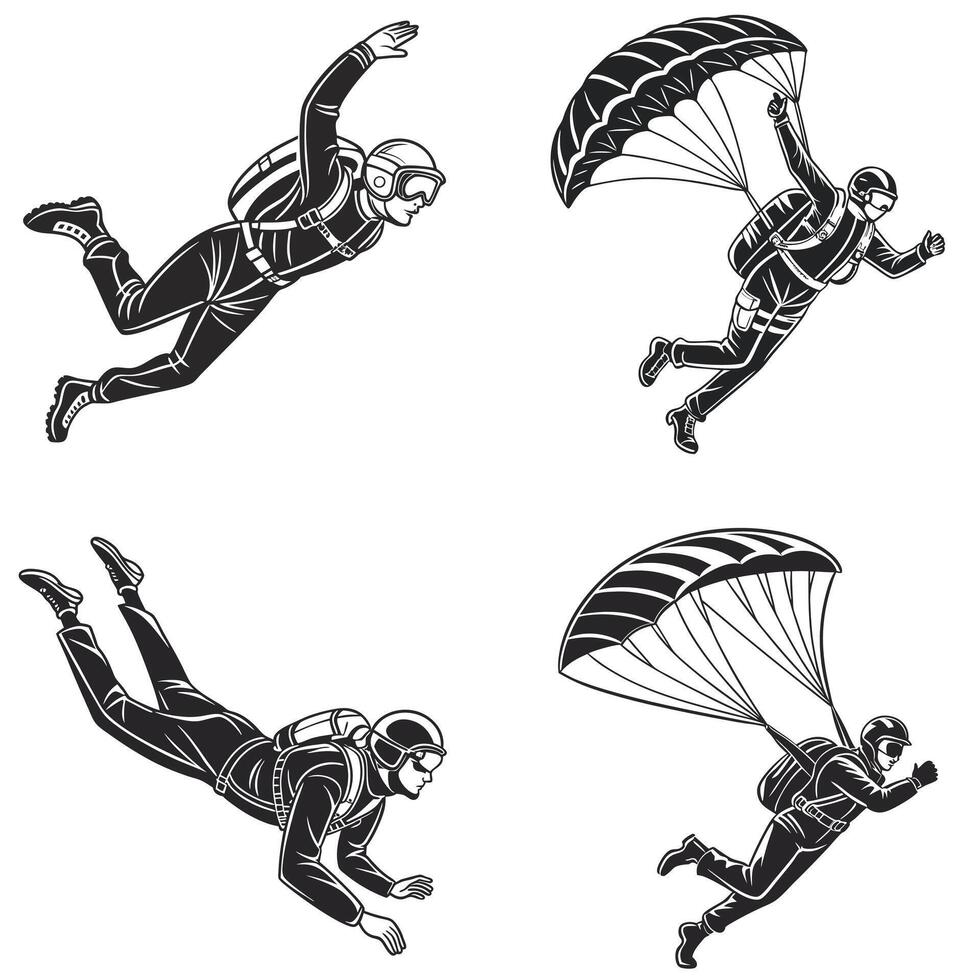 The Art of Freefall Silhouettes in Skydiving Motion vector