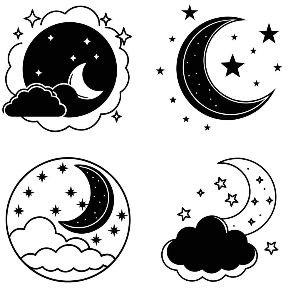 Moon Silhouettes in Mystical Glow vector