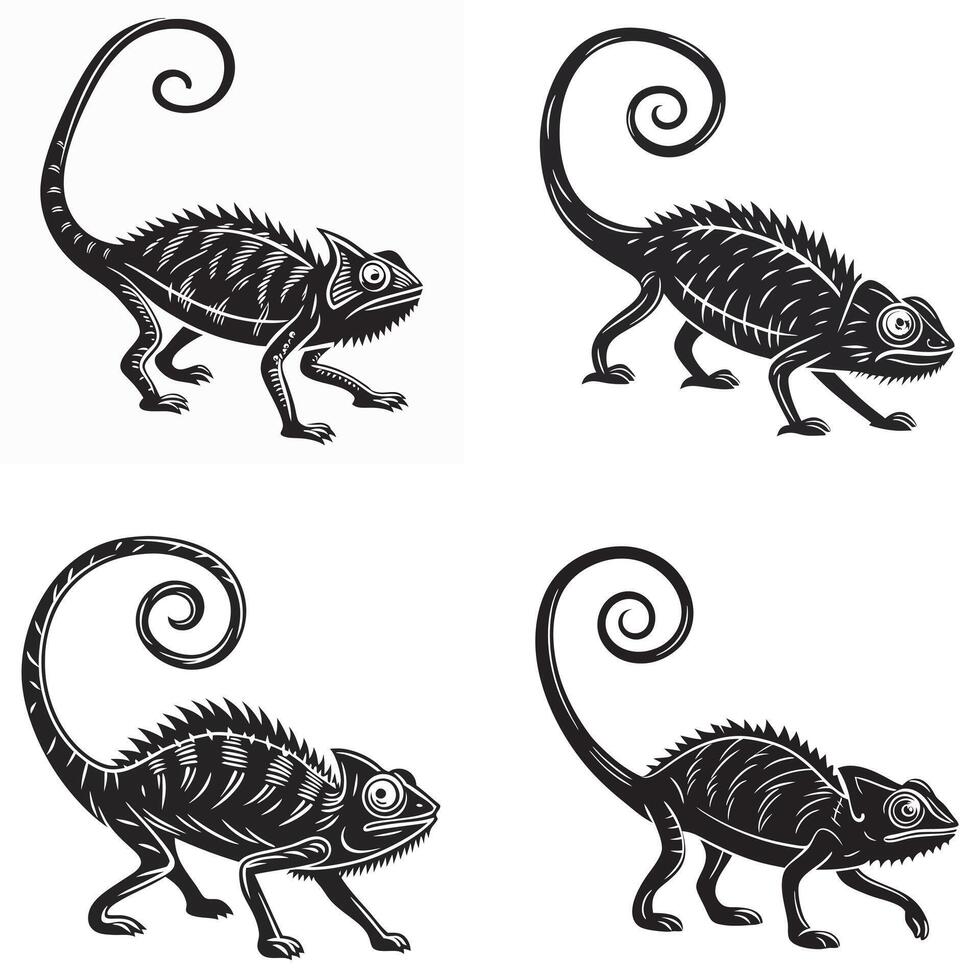 Silhouettes of Chameleon in Motion vector