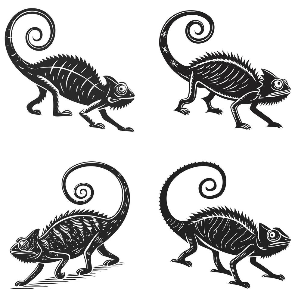 Chameleon in Motion Artistic Silhouettes vector