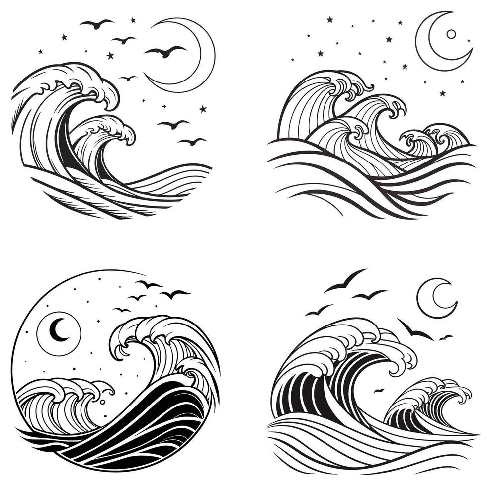 Lighthouse and Ocean Waves Art vector