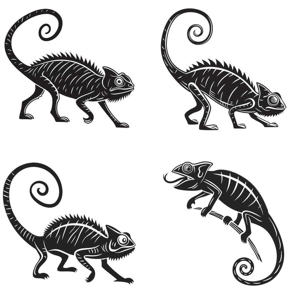 Dynamic Chameleon Art Silhouettes vector