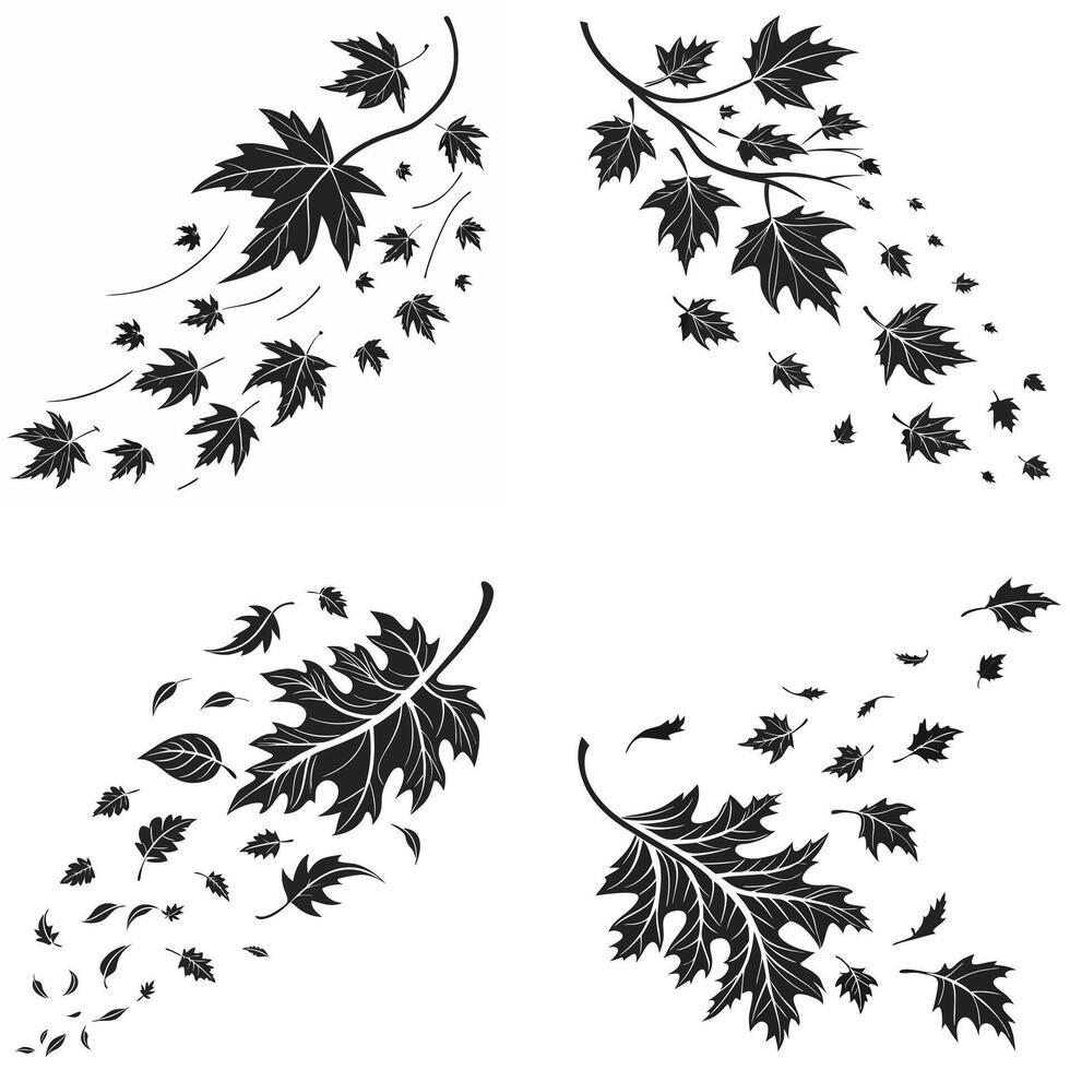 Four different types of leaves with wind vector