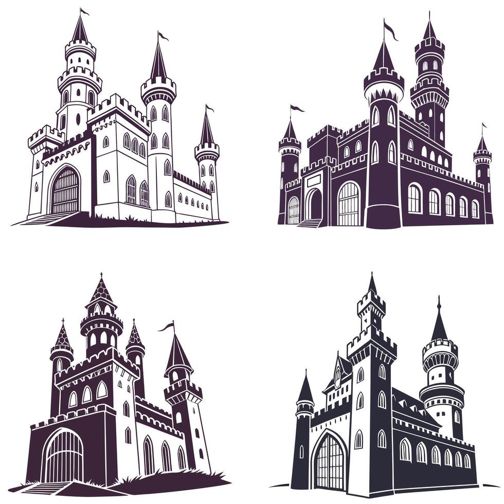 Nighttime Castle Silhouettes vector