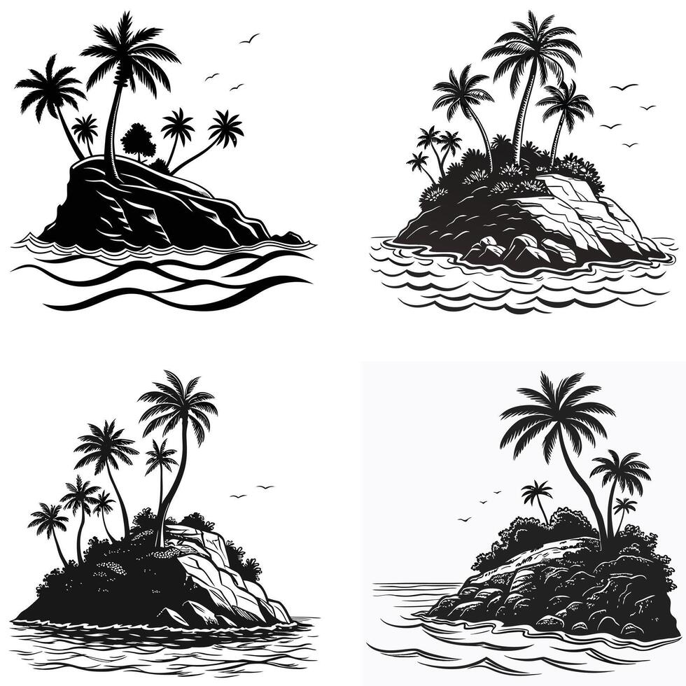 tropical island palm trees, isolated on white background vector