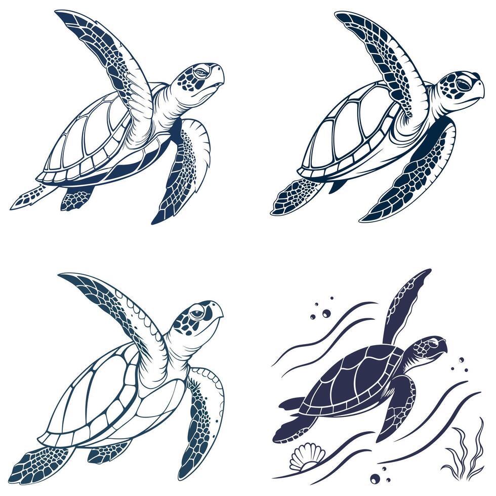 Graceful Timeless Turtles in Motion vector