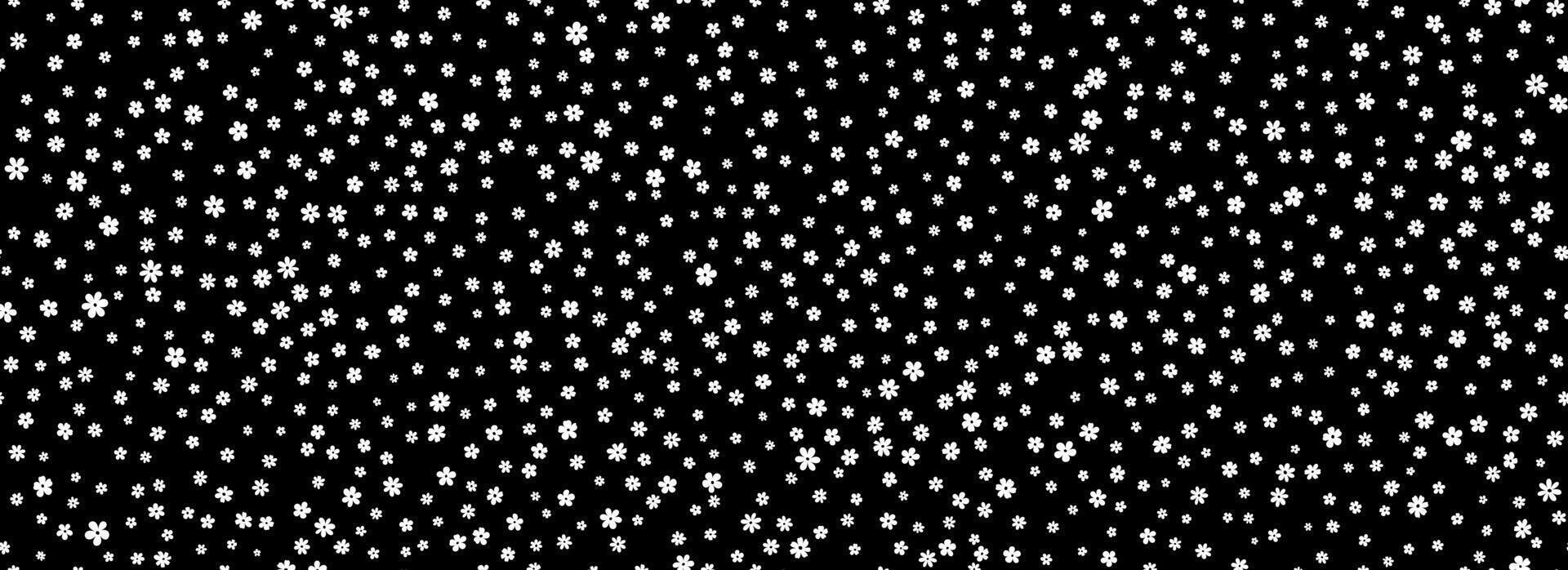 Tiny white flower seamless pattern. Monochrome ditsy repeated pattern. Floral background for textile print, fabric swatch, dress ornament, clothes design ornament. Cute romantic wallpaper vector