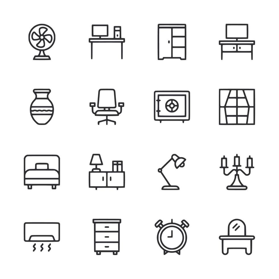 A set of icons for furniture and appliances vector