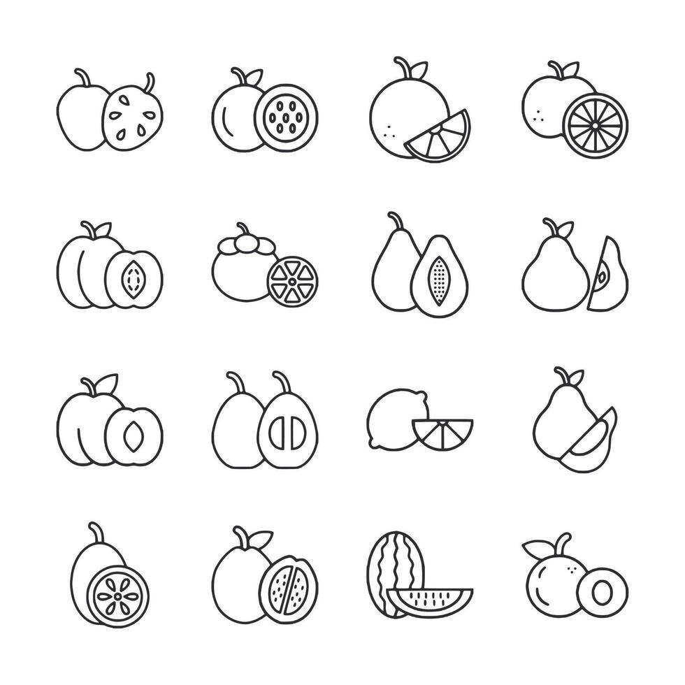A set of fruit icons in a line vector