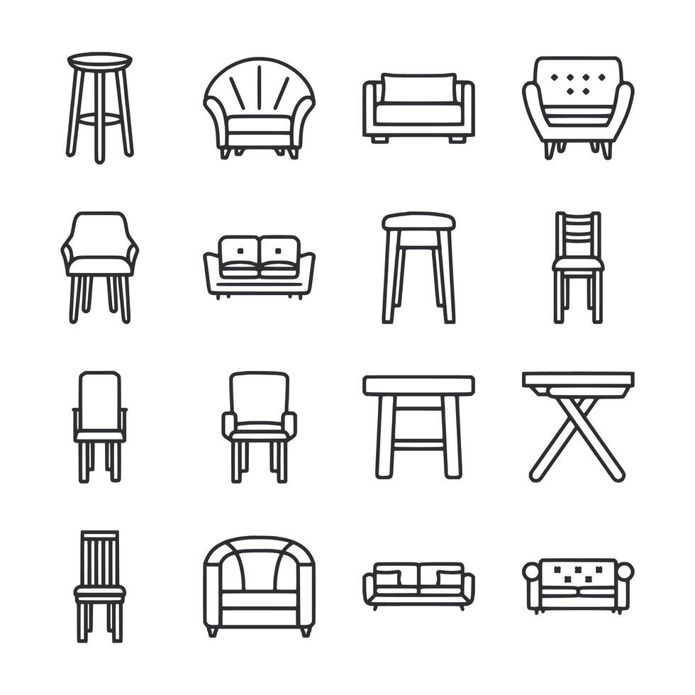 A set of chairs and couches are shown in a line vector