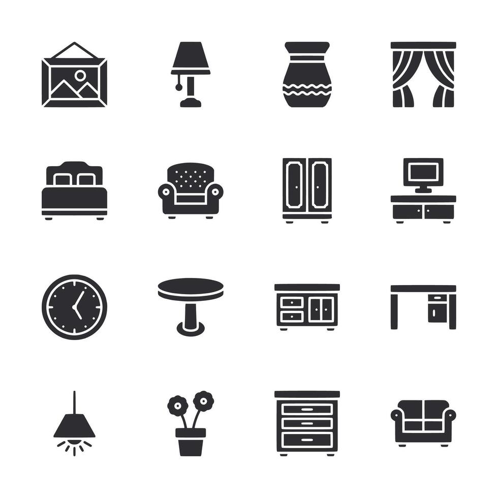 A black and white image of various furniture items vector