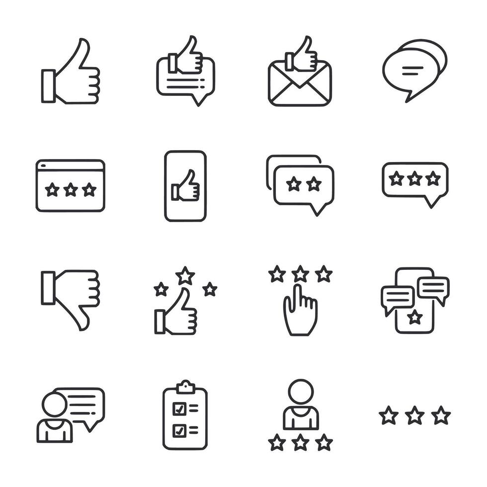 A set of icons for thumbs up, thumbs down, and stars vector