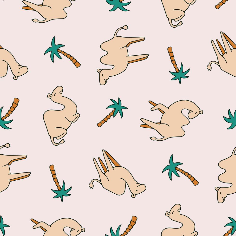 Seamless Pattern of Camel Animal Palm Background for Fashion Wrapping Print Fabric Surface vector