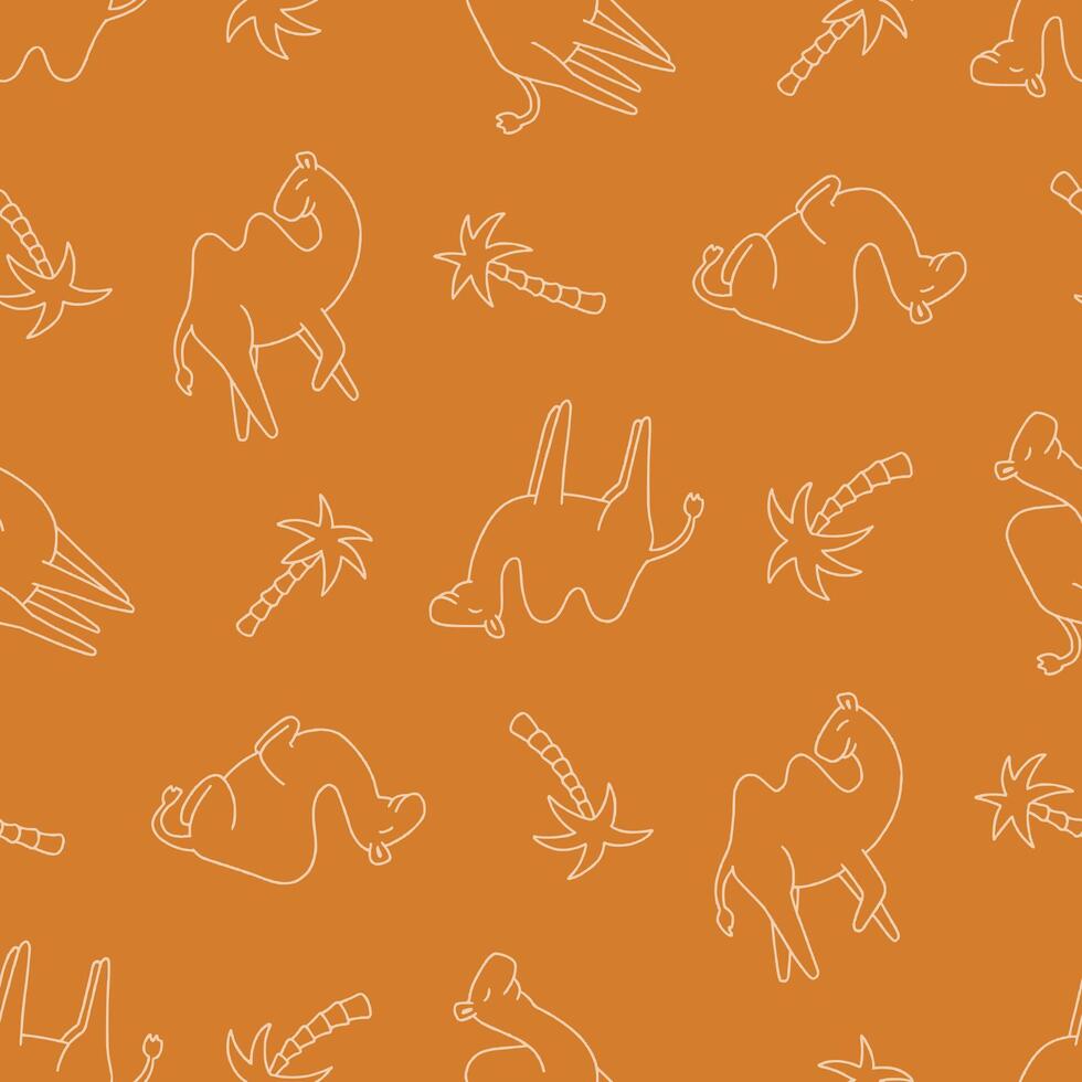Outline Seamless Pattern of Camel Animal Palm Background for Fashion Wrapping Print Fabric Surface vector