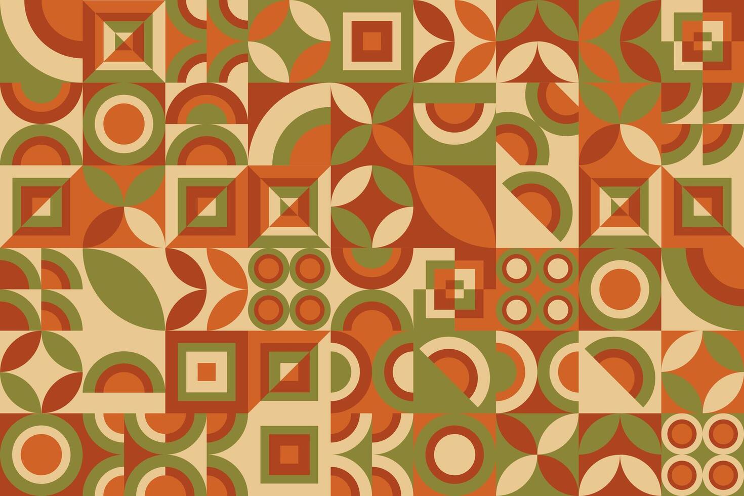retro geometric pattern in orange, green and brown vector