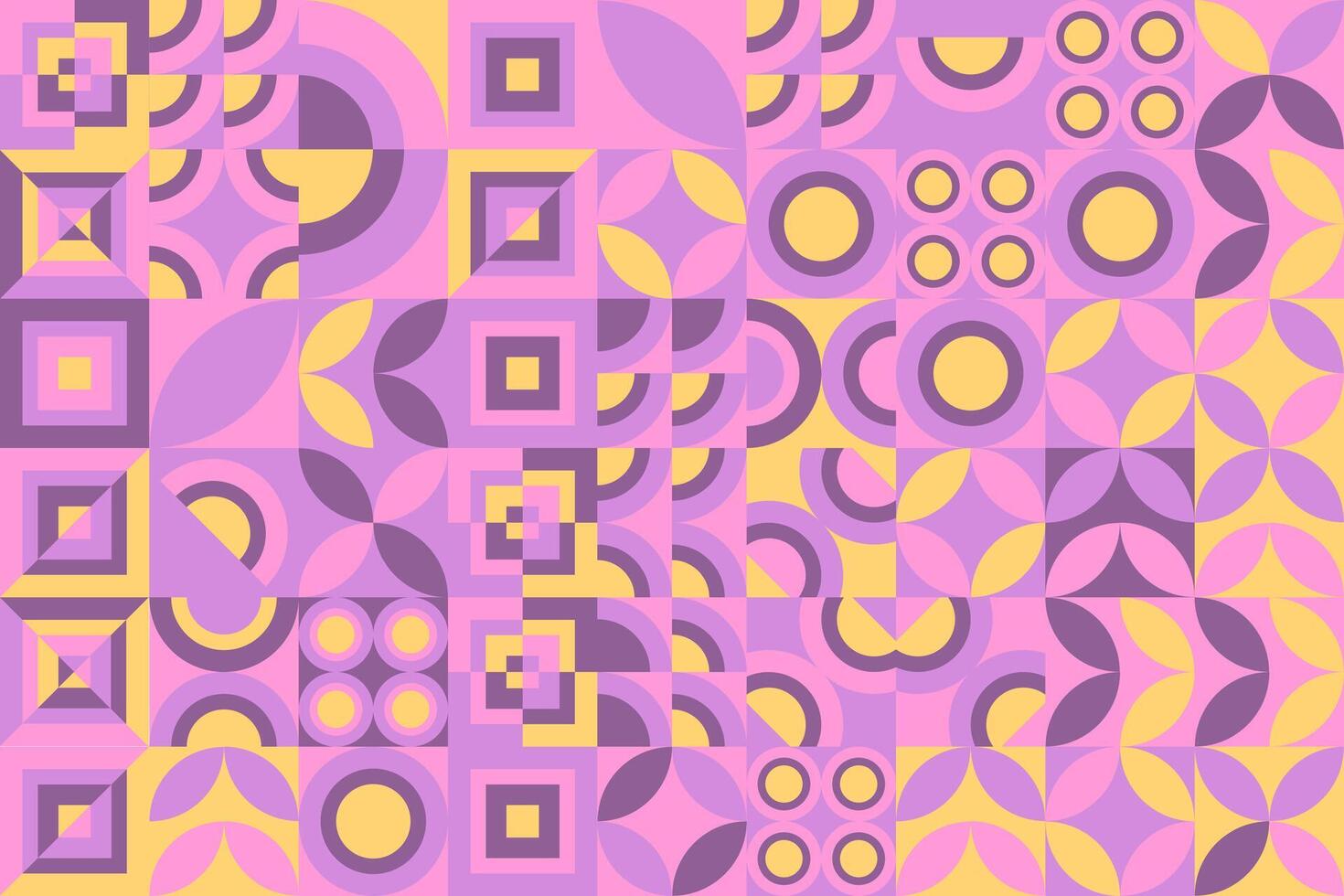 a pink and yellow abstract pattern with circles and squares vector
