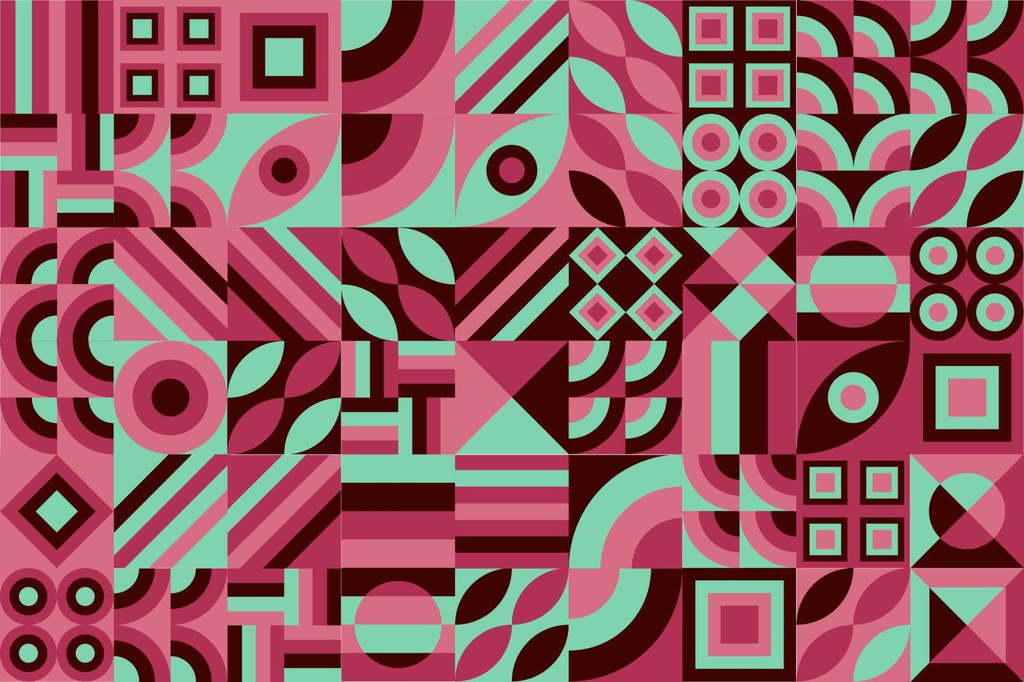 a pink and green geometric pattern with different shapes vector