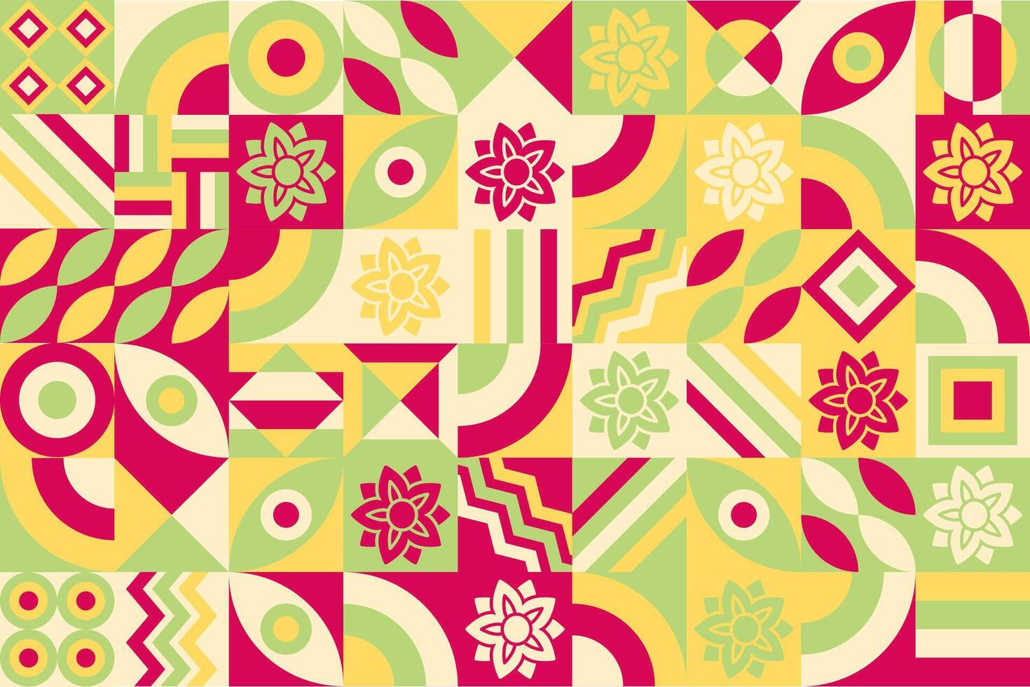 colorful pattern with geometric shapes and flower vector