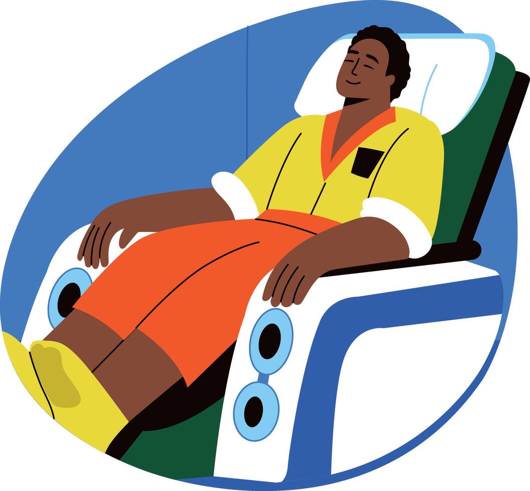A flat style illustration of a character sitting on massage chair vector