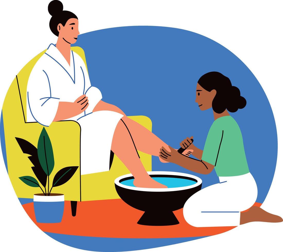 A flat style illustration of a character doing a pedicure vector