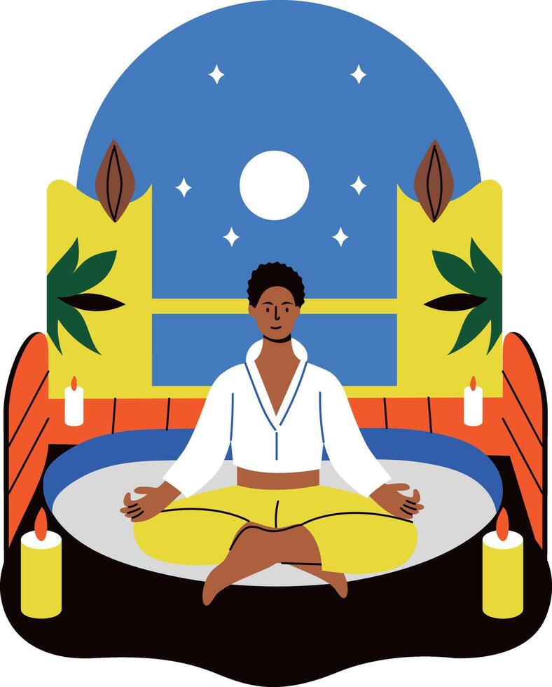 A flat style illustration of a character doing spa meditation vector