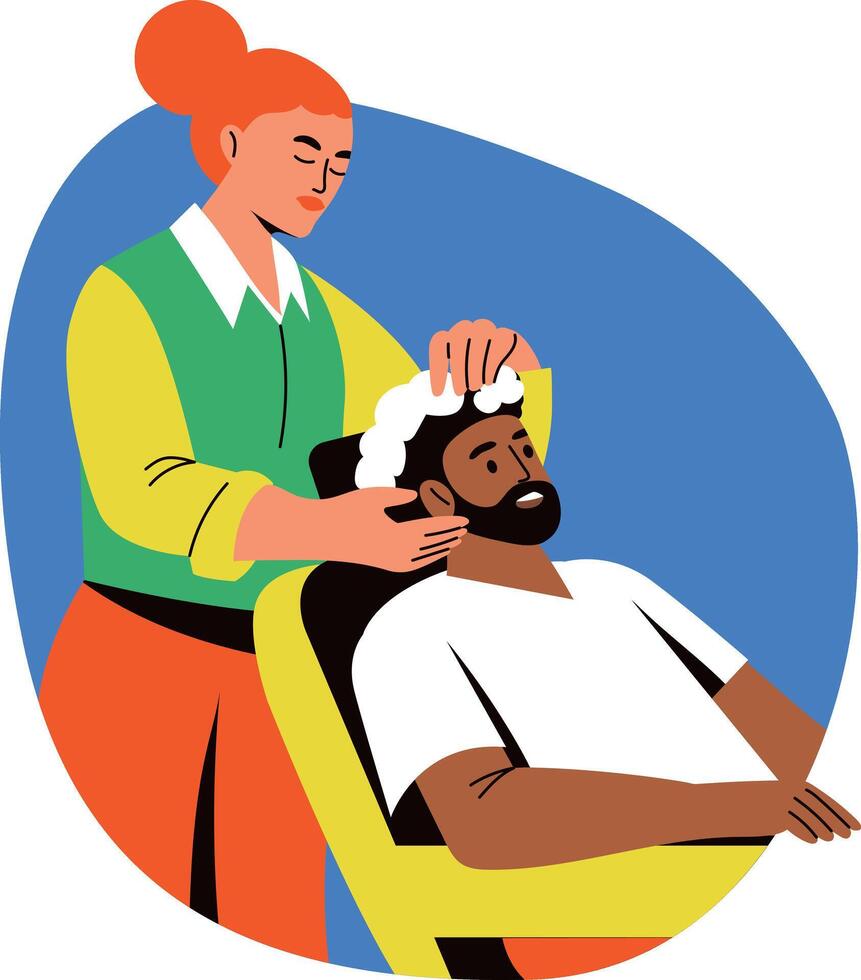 Hair washing character illustration in flat style vector