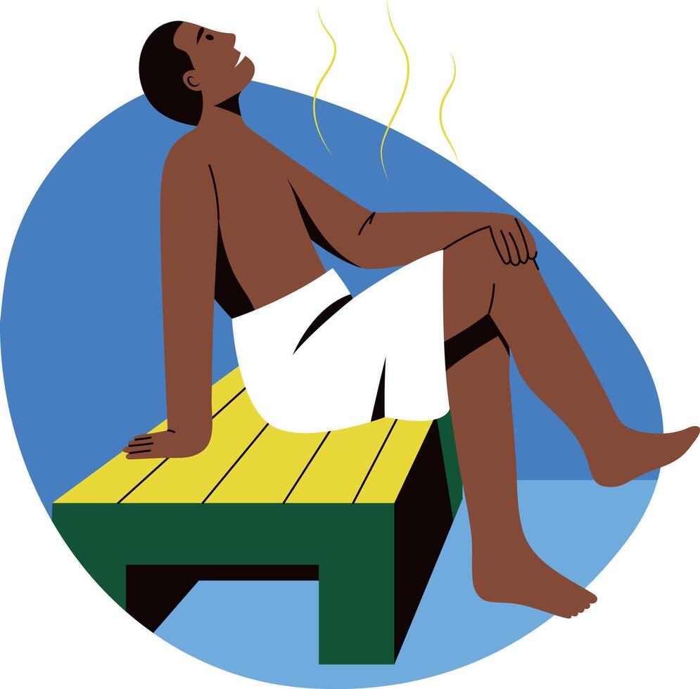 A flat style illustration of a character sitting in steam room vector