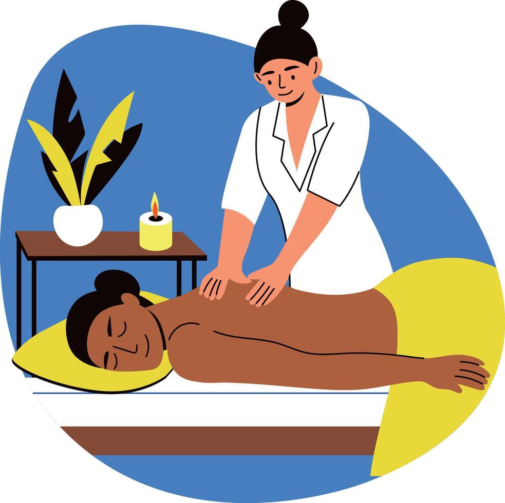 A flat style illustration of a girl giving massage therapy to a character vector