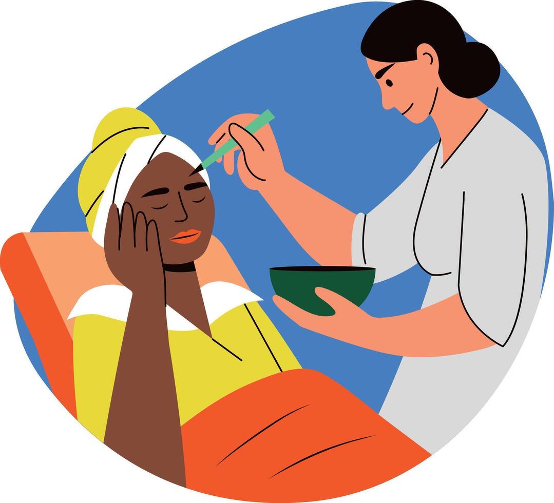 A beautician doing chemical peel on woman face, flat style illustration vector