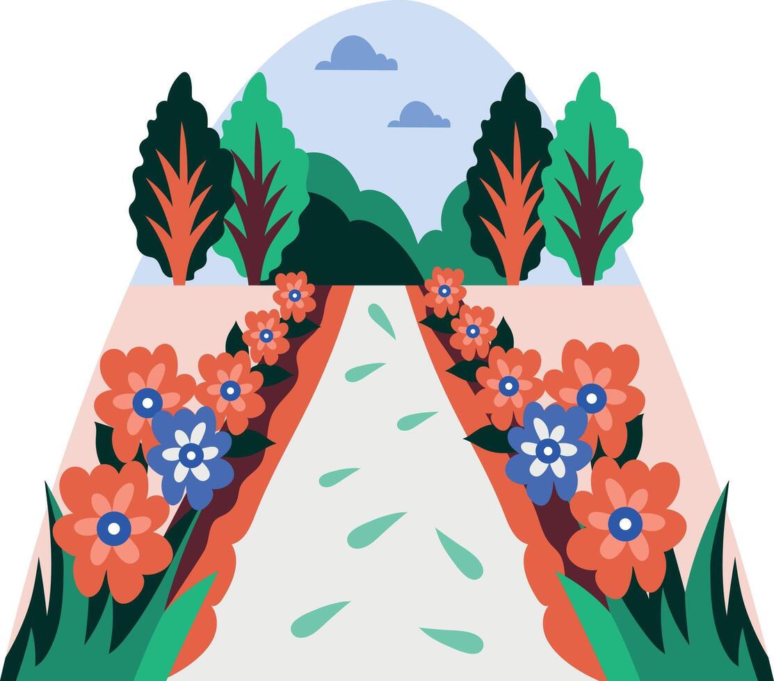 Flower trail of a beautiful garden, flat style illustration vector