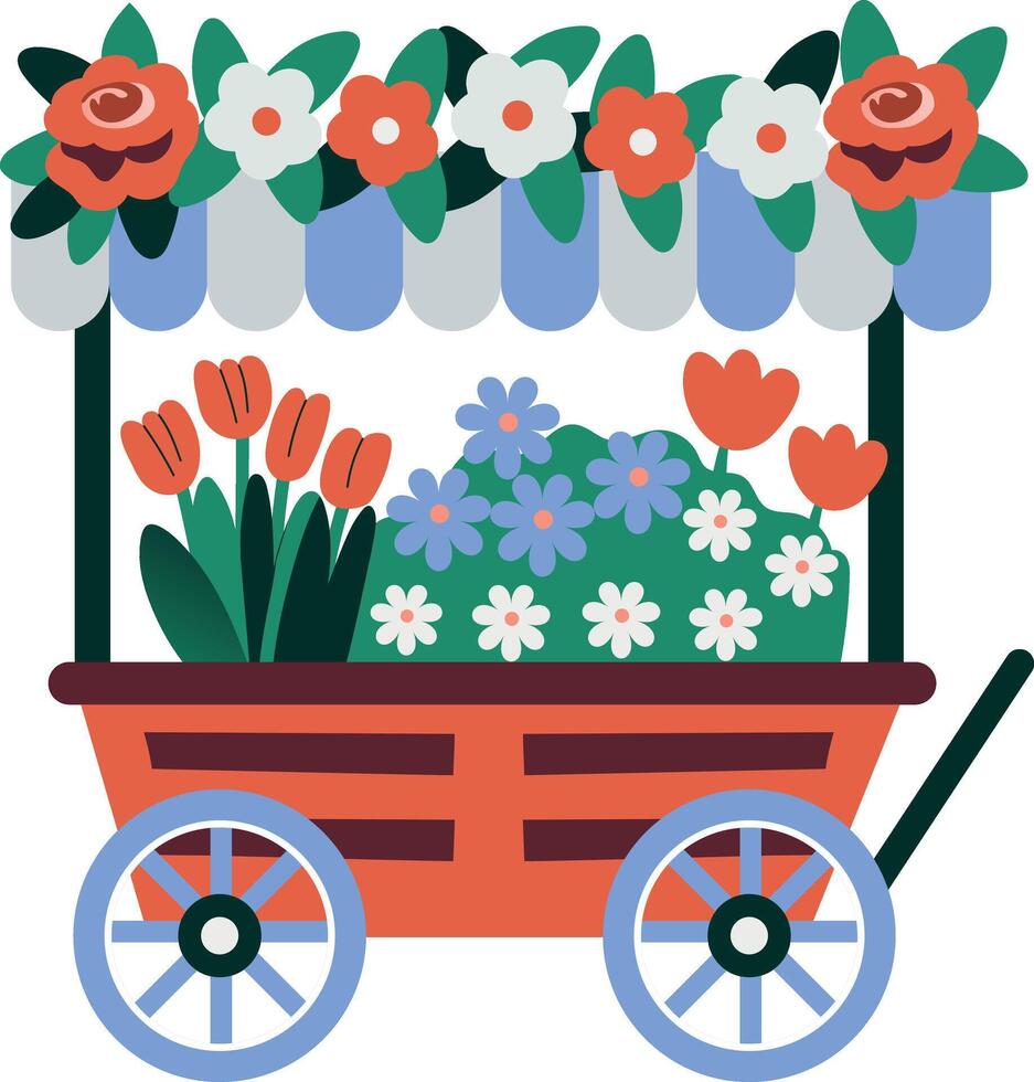 A flat style illustration of flower cart vector